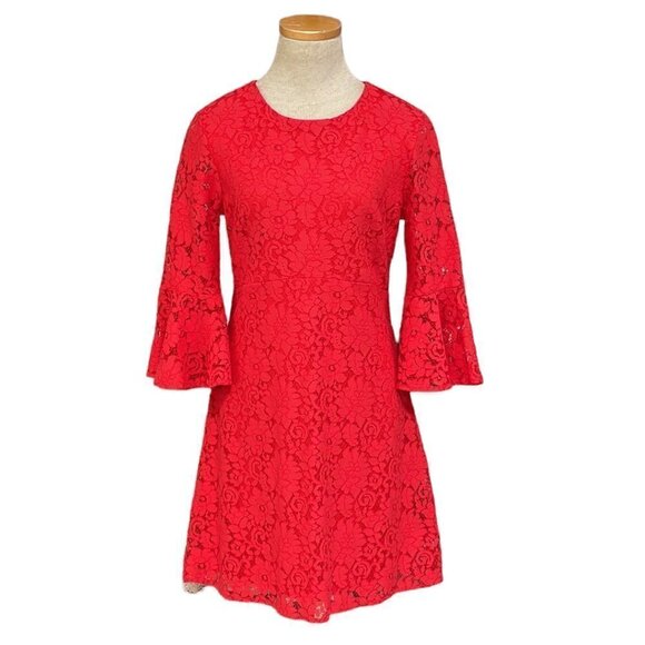 If By Sea NWT Where Is The Party Dress Lace Long Sleeve Midi Red Size Small S - Picture 1 of 16